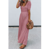Round Neck Short Sleeve Long Pattern Jumpsuit